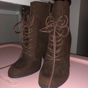 Brown heeled lace up boots size 9